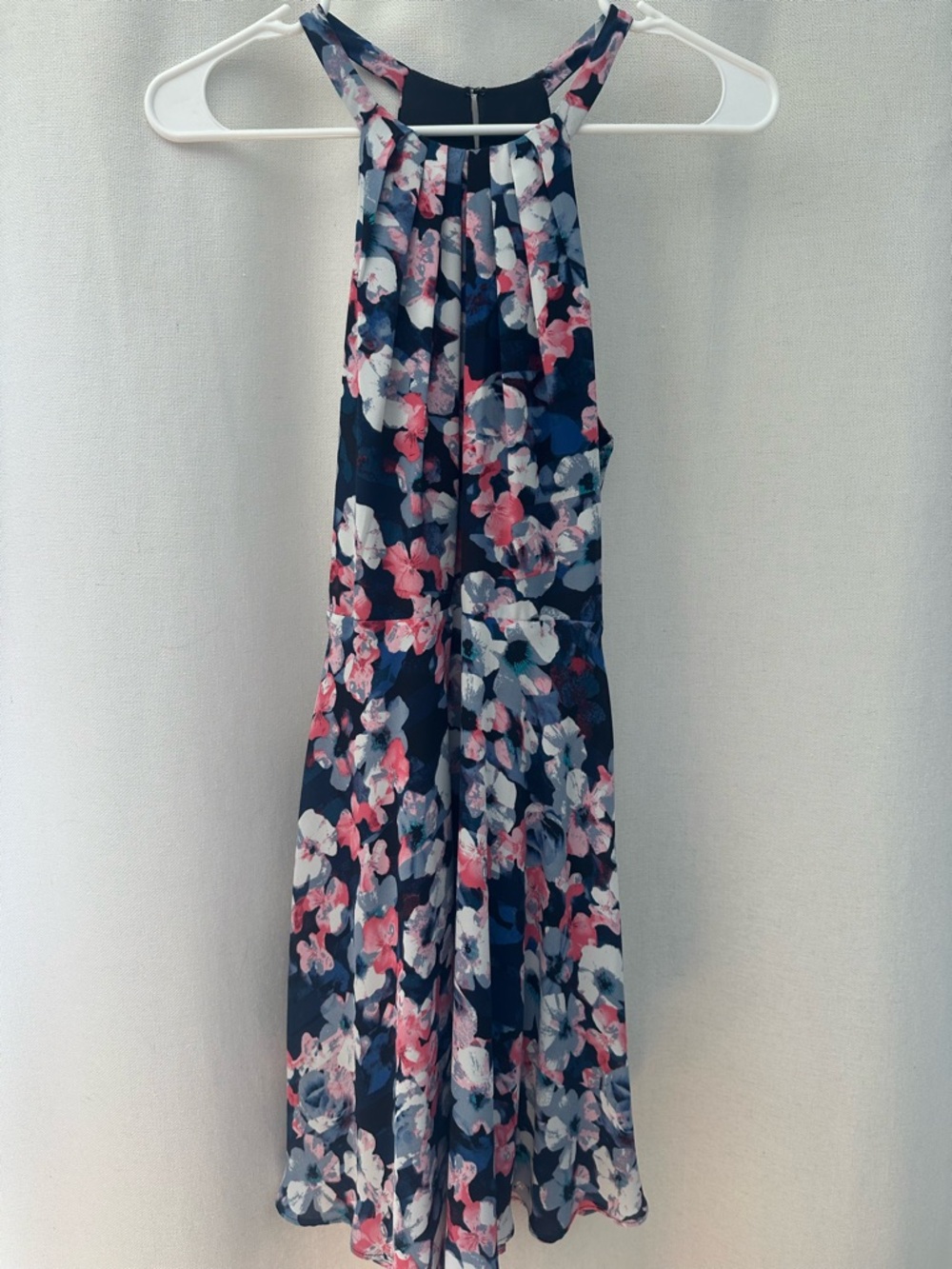 Express Navy Floral Halter Midi Dress with Pink & White Flowers